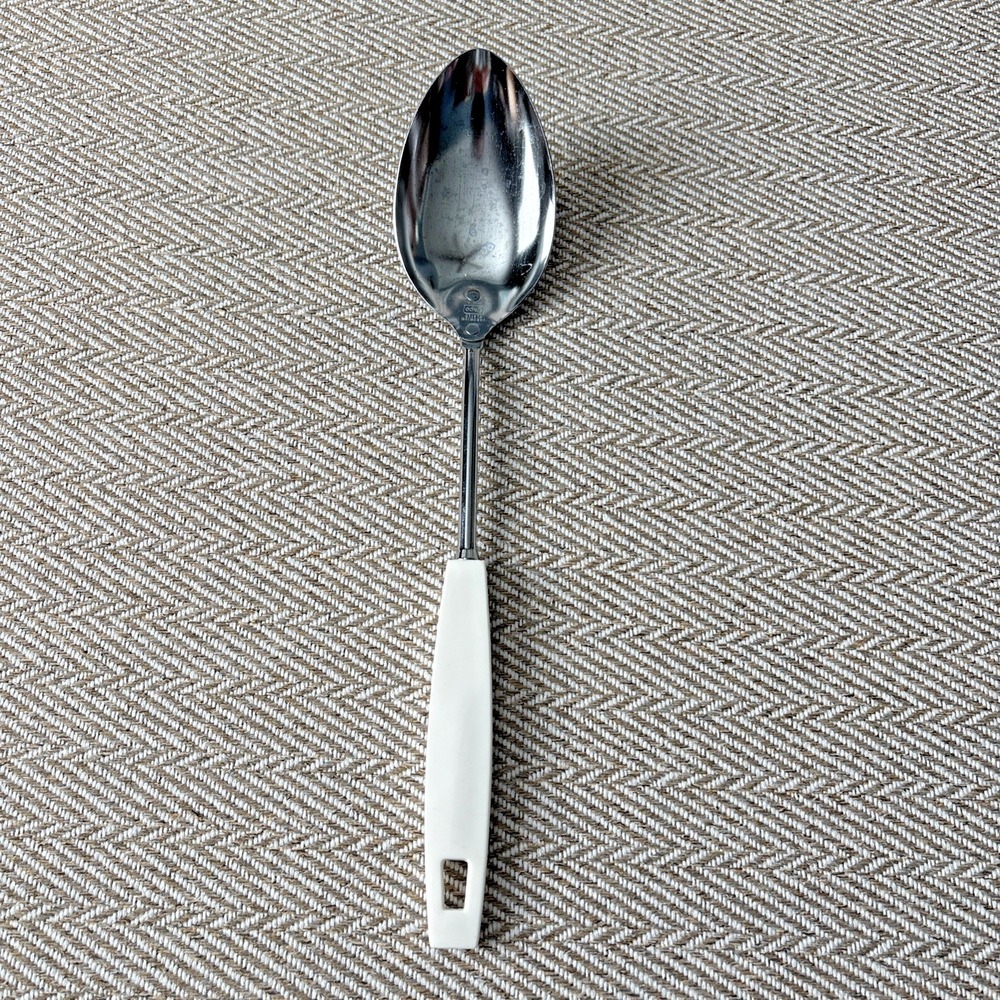 Vintage Ekco USA Chromium Plated‎ Serving Spoon Baste White Handle